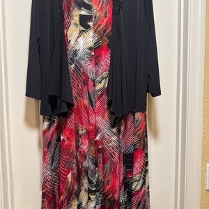 Black and Red Abstract Dress with Jacket